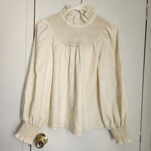 Crosby by Mollie Burch Ruffle Neck Smock Puff Sleeve Long Blouse Autumn Size XS